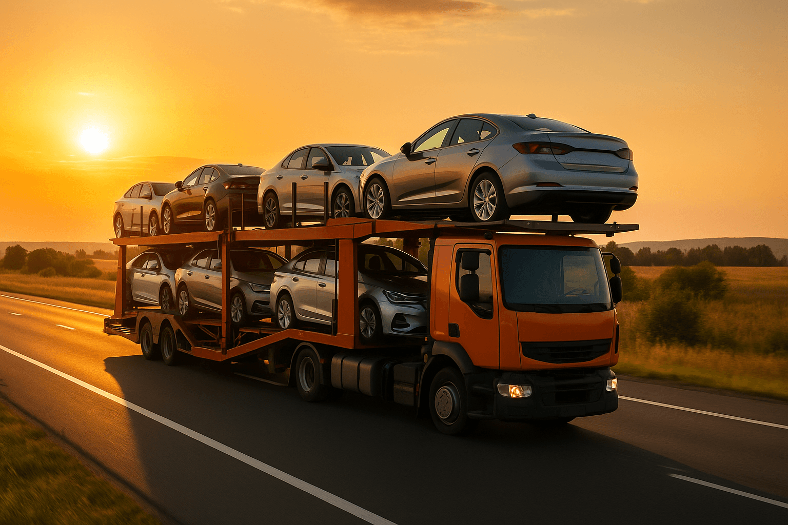 Car carrier on highway